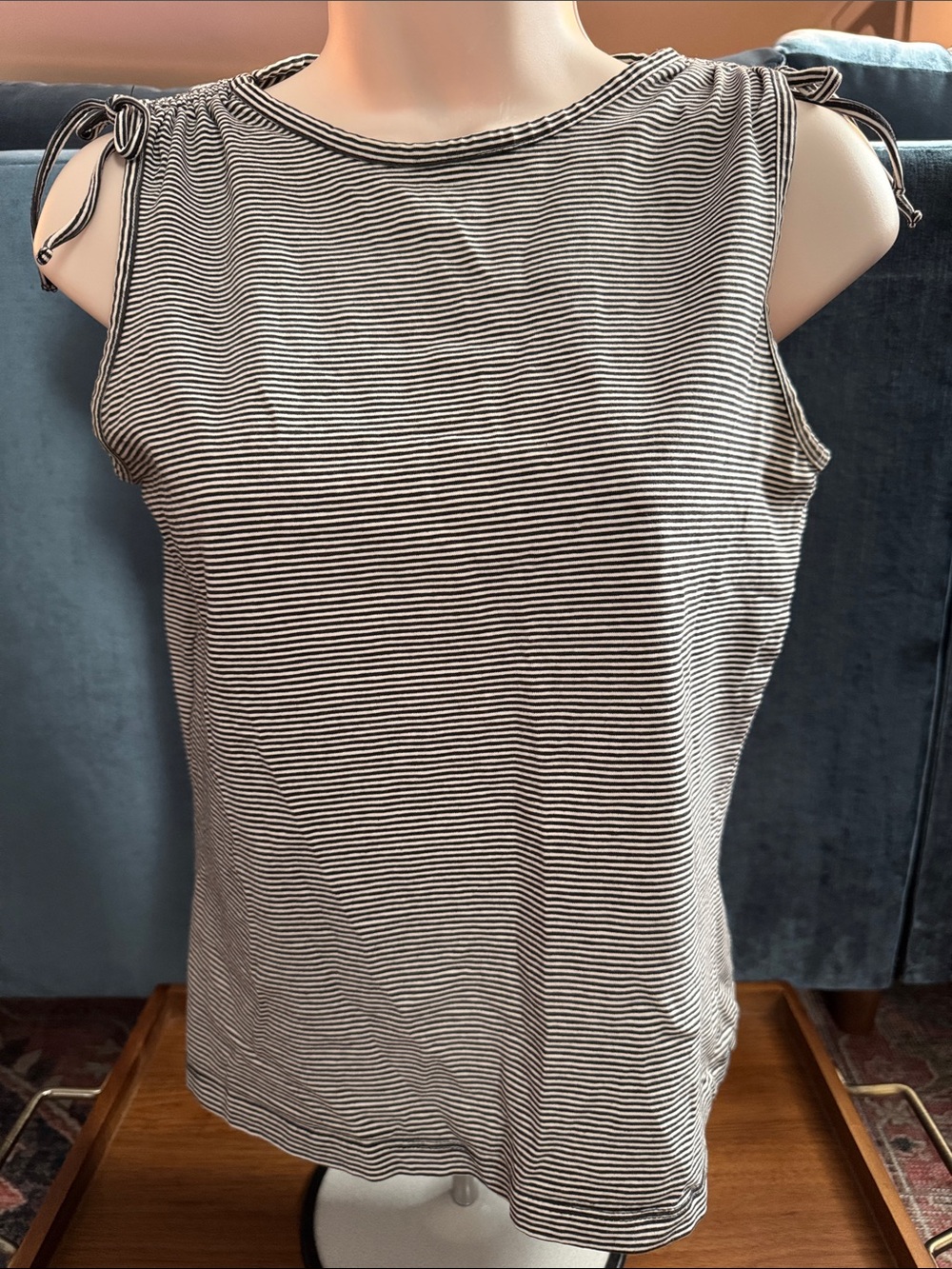 VTG Esprit blue and white striped tank top L